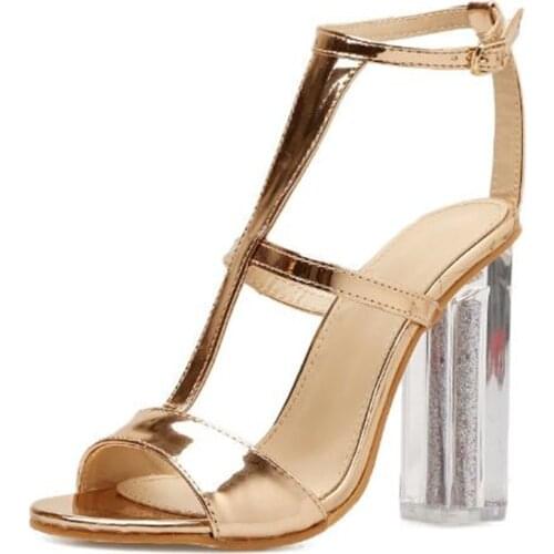 Brand Women Sandals Summer Shoes Round Toe Patent Leather 11.5CM Thick High heels Buckle Strap sandal for women shoes size 35-42