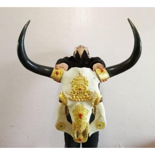Head Arts Crafts Tibet copper clad yak skull wall manual Gold inlaid copper store decoration Lucky House natural skull head