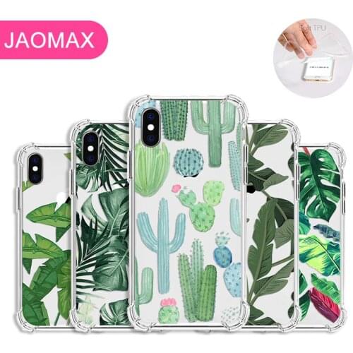 Jaomax Summer Soft Silicone Banana Leaves Cactus Plant Phone Case For iPhone 11 Xs Max 7 8 6S Plus Xr Transparent Cover