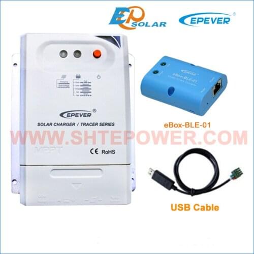 Controller 20A Tracer2210CN bluetooth eBOX-BLE-01 Phone APP EPEVER Solar 12V regulator battery charger USB cable PC connection