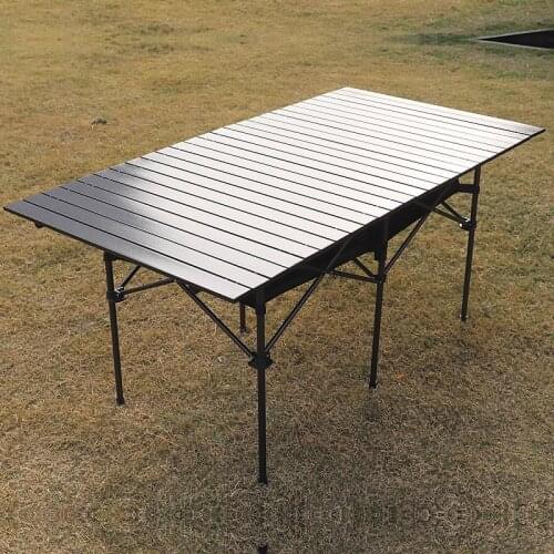 Lightweight Aluminum Folding Square Table Roll Up Top 6 People Compact Table with Carry Bag for Camping, Picnic,BBQ