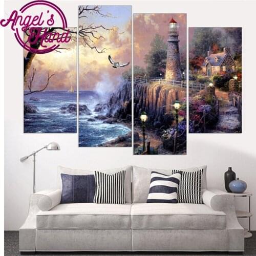 4Pieces Wall Picture sea,lighthouse,5D DIY Diamond Painting,diamond Embroidery Full Cross Stitch Rhinestone diamond Mosaic art