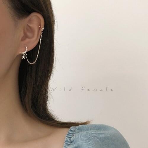 2020 New Womens Earrings Delicate Star Moon Ear Clip Tramline Tassels Earrings for Women Bijoux Korean boucle Jewelry Wholesale