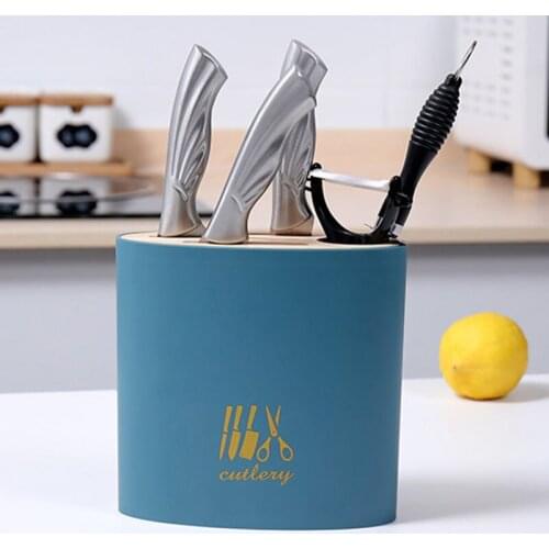 Knife Stand Holder Kitchen Multi-Function Drain Kitchen Knife Storage Container Abs+Wood High Quality Knives Organizer Bar Tools