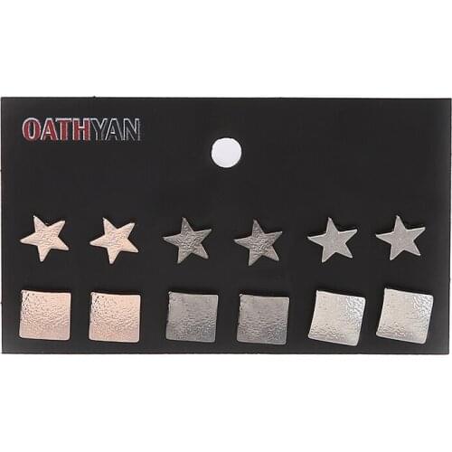OATHYAN 6 Pairs/set Minimalist Jewelry 2018 Fashion Star Pentagram Stud Earrings For Women Geometric Square Earring Ladies Gifts
