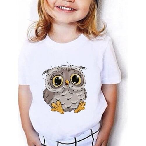 Cute Owl Print Cartoon Girls Clothes Kawaii Harajuku Kids T-shirts Fashino Toddler Girl T shirt Basic Short Seeve Camiseta