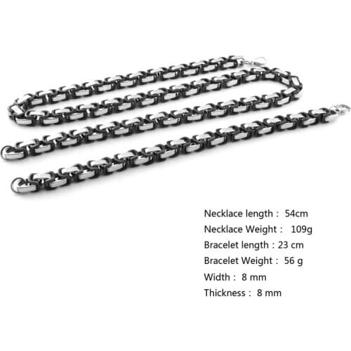 Necklace and Bracelet Jewelry Sets 316l Stainless Steel Mens Chain Heavy Metal Punk-Black steel