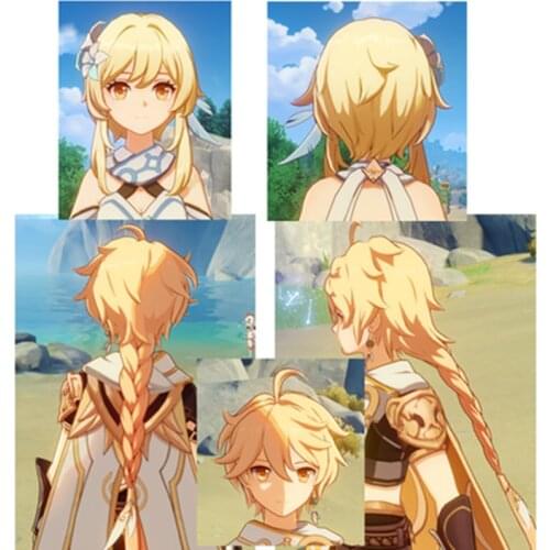 2020 new game Genshin Impact wig cosplay bright gold traveler empty wig long hair + breathable hair net