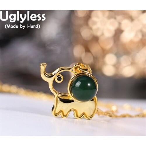 Uglyless Lovely Zoo Natural Amber Animals Necklaces for Women Whale Owl Elephant Creative Pendants Crystals 925 Silver Jewelry
