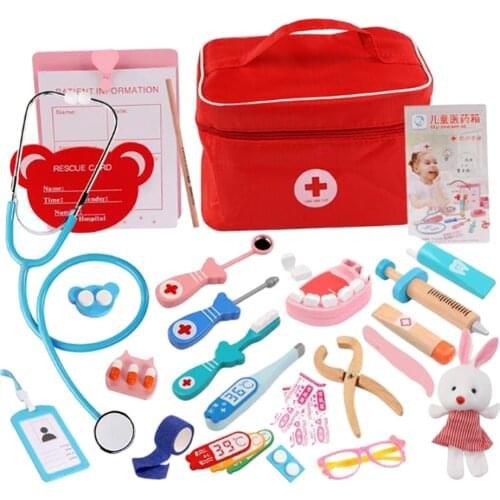 Wooden Full Set Doctor Toy Medical Kit Pretend Play Durable Kids Doctor Kit with Accessories