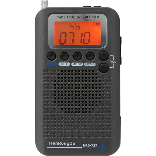 HanRongDa HRD-737 Portable Full Band Radio Aircraft Band Receiver FM/AM/SW/ CB/Air/VHF World Band with LCD Display Alarm Clock