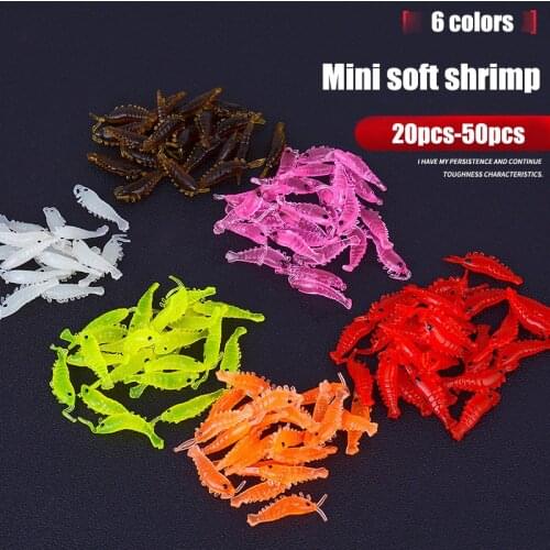 20-50pcs Soft Silicone Shrimp Fishing Lures 2.8cm 0.3g Small Light Green Freshwater Fishing Shrimp Bait Glow Luminous New Design