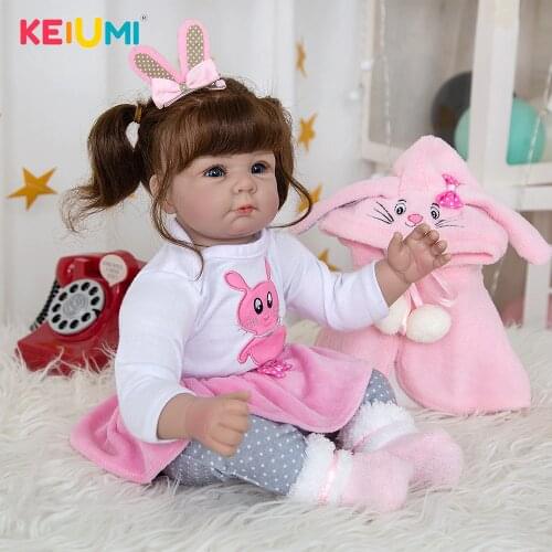 KEIUMI Lifelike 20 inch New Fashion White Skin Alive Reborn Two Braids Pink Dress Reborn Doll For Birthday Gift