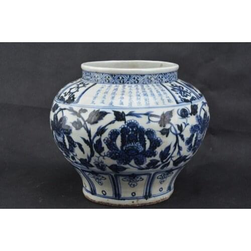 Rare YuanDynasty porcelain jar, Blue and white,peony,Hand-painted crafts,Collection&Adornment,Free shipping