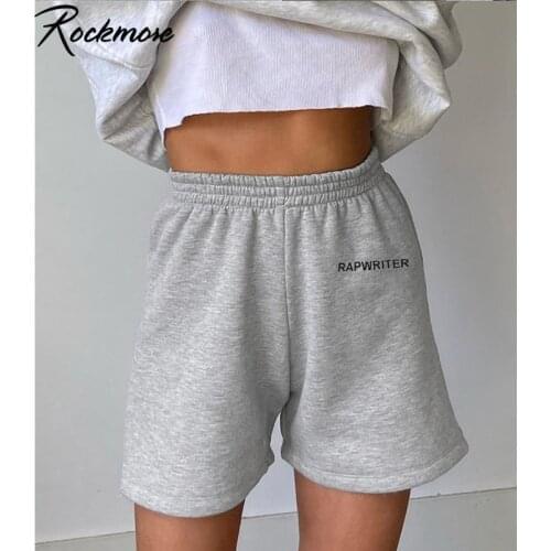 Rockmore Plus Size Shorts Letter Printed Elastic Waist Sweat Pants High Waist Shorts Ladies Pockets Harajuku Short Pants Summer