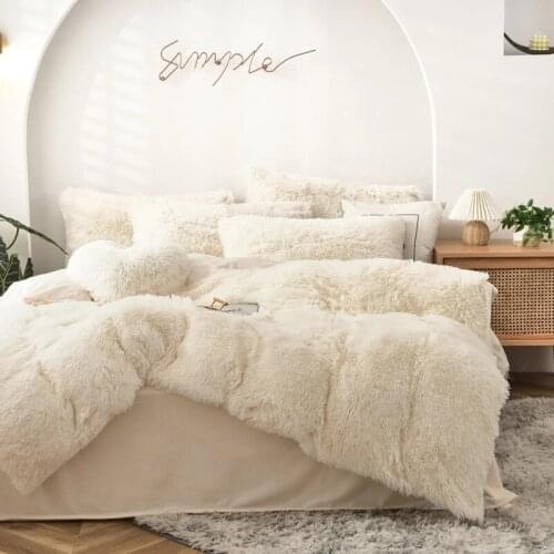 Luxurious Winter Bedding Set Long Plush Pure Color Imitation Mink Velvet Duvet Cover Soft Thick Warm Flannel