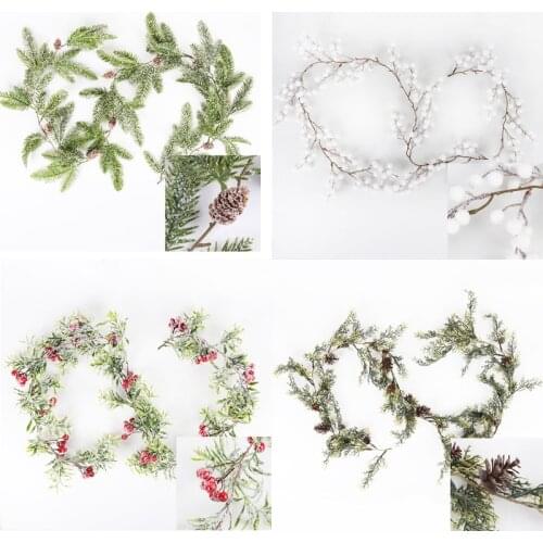 Christmas decorations for home snow red berry Pinecones Pine branches wreath garland Christmas artificial plant new year navidad