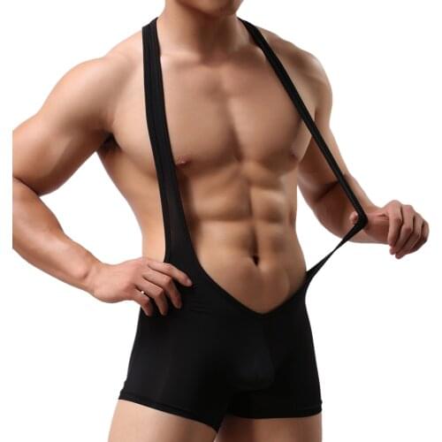 Sexy Mens Undershirt Slim Tight Jumpsuit Mens Sports Wrestling Singlet Sexy Bulge Pouch Boxers Shorts Male Bodysuit Undershirts