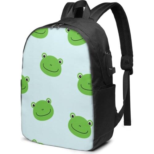 Teenage Backpack for School Boy Girl Cute Frogs School Bag USB Charging Bookbag