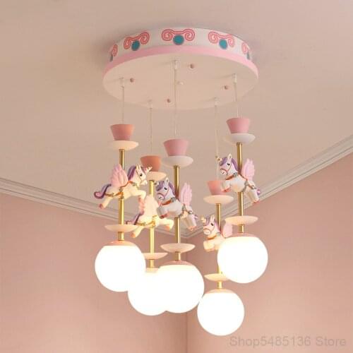 Modern Childrens Room Resin Pendant Light Girl Princess Bedroom Hanging Light Creative Cartoon Pegasus Kid Room Light Fixture