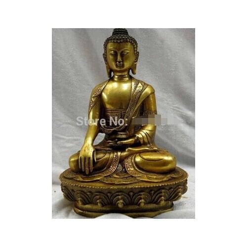 Fast shipping 8" China gilt bronze carved beautiful luck the Medicine Buddha Sculpture Statue