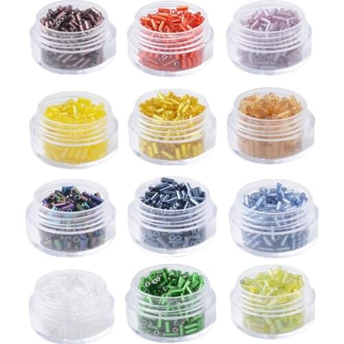 Pandahall 3120pcs/set Round Hole Glass Bugle Tube Beads with Elastic Rope for Necklace Braclet Earrings Design 4.6~5x1.8~2mm