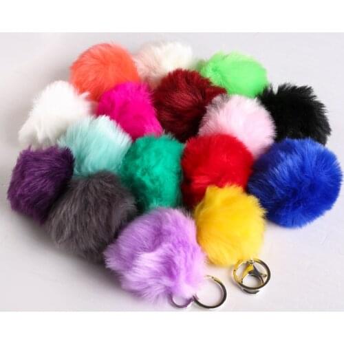 Silver Keychain Pom Poms Keychains Faux Rabbit Fur Keychain Fluffy Key Chains For Cars Keyrings Trinkets Pom Pom Keychain