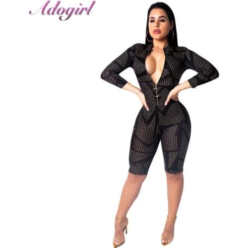 Sexy Polka Dot Print Zipper Party Club Summer Jumpsuit Women Casual Long Sleeve VNeck Romper Female Overalls Playsuit Bar Outfit