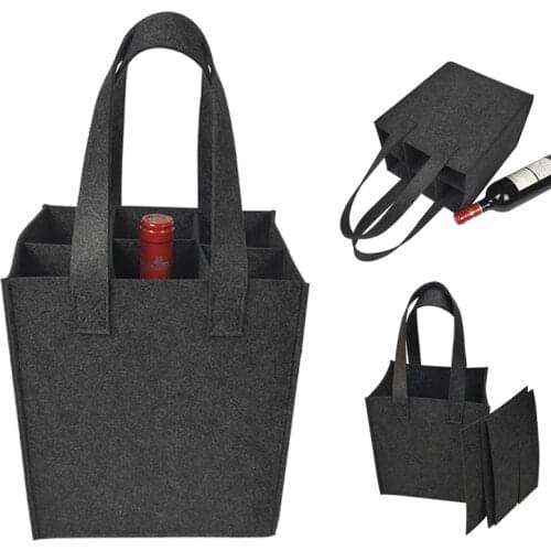 1Pc Portable Wine Storage Bag with 6 Grids Reusable Felt Large Bottle Carrier Tote Bag Home Wedding Party Supplies