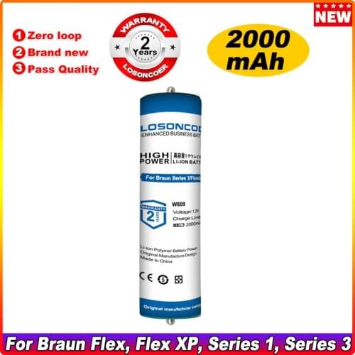 2PCS 2000mAh W809 Electric Shaver Battery For Braun 150S-1 320S-4 series 1 140 150 3000 4000 5000 5685 380S-4 390CC-4 350CC-4