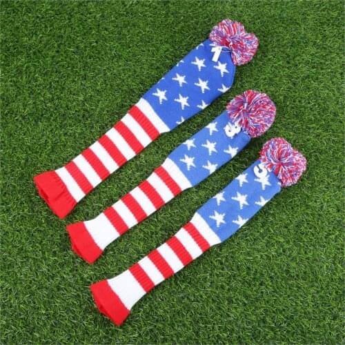 3Pcs No.1 3 5 Stars & Stripes Knitted Fabric Sock Golf Club Head Covers Set Driver/Fairway Wood Headcovers
