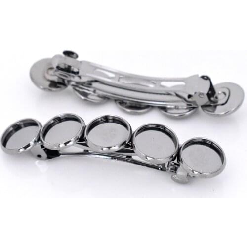 New Fashion 5pcs 12mm With 5 Cameos Gun Black Plated Copper Material Hairpin Hair Clips Hairpin Base Setting Cabochon Cameos