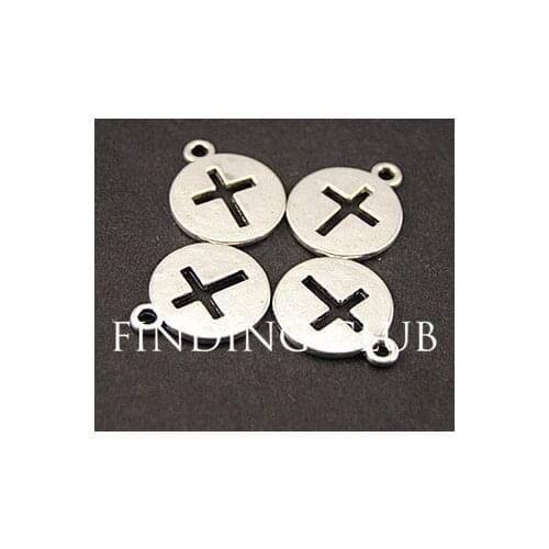 50 pcs Silver Color Tone Round Cross Charm Necklace Jewelry Making DIY Cross Pendant Charms 14x17mm A793