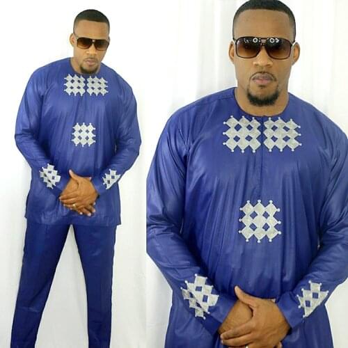 African clothing for man new fashion 2019 dashiki african bazin riche embroidery design soft material top with pant LC040
