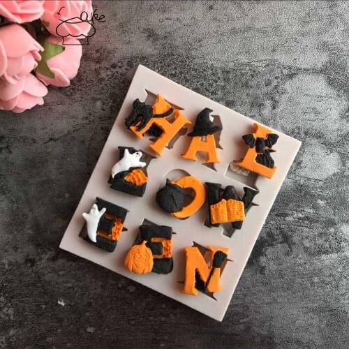 Halloween Alphabet Fondant Silicone Mold Cookie Biscuits Candy Chocolate Molds Clay Soap Mould Baking Cupcake Decoration Tools