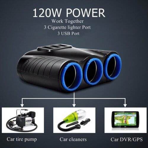 Car-charger 3 in 1 Cigarette Lighter Power Adapter Socket Splitter 3.1A 12V USB Car Charger for iPhone iPad Phone DVR GPS Kits