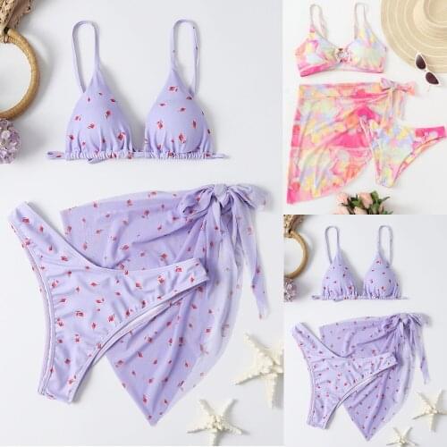 Tie Dye Bikini 2021 Skirted Swimsuit Women High Cut 3 Piece Suit Halter Swimwear Female Triangle Bathing Suit Backless Tankini