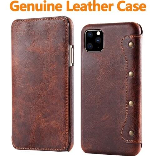 Genuine Leather for iPhone 11 Pro Max Case Luxury Business Magnetic Card Holder Thin Wallet Case Phone Cover