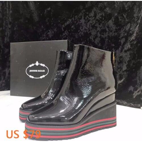 Designer Winter Boots Women Shoes Hidden Wedges Boots Patent Leather Casual Genuine Leather Shoes For Women Ankle Boots Wedge