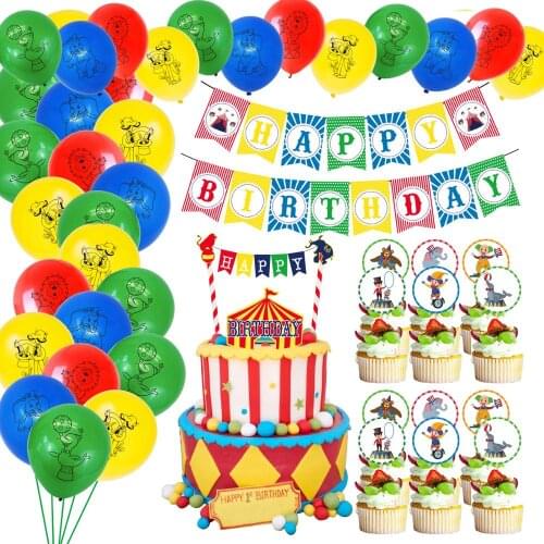 58pcs Carnival Circus Happy Birthday Banner Glittery Tent Cake Topper Circus Animal Balloons Birthday Baby Shower Party Supplies