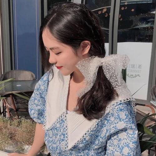 Lystrfac Korean Lace Pearl Hair Rope Bow Tie Hair Rubber Band Scrunchie Ponytail Holder Sweet Wild Female Hair Accessories