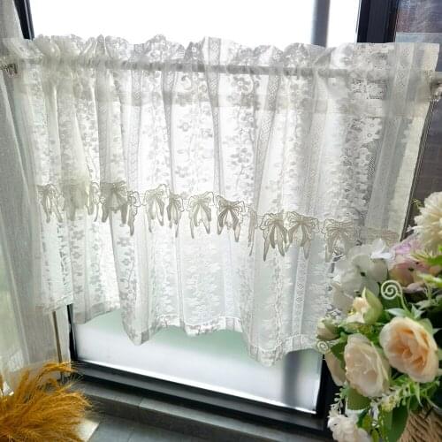Korean Lace Short Curtains For Living Room Half Sheer Curtains Embroidery Bow Kitchen Cafe Small Blinds Window Drapes