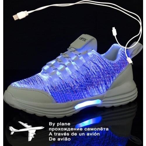 UncleJerry Size 35-46 New Summer Led Fiber Optic Shoes for girls boys men women USB Recharge glowing Sneakers Man light up shoes