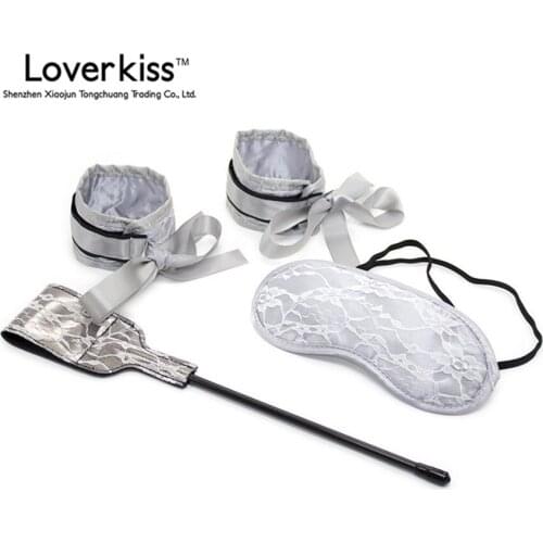 Loverkiss Sex Games White Lace Bondge Set Include Blindfold Sex Mask Spanking Paddle Handcuffs,Restraints Erotic Toys 331300009