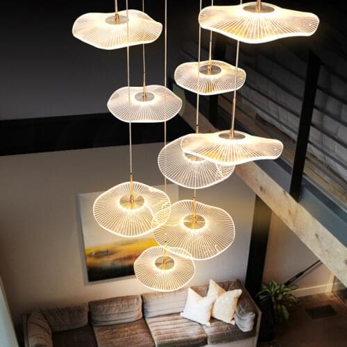 Stair Lighting Chandelier Modern Luxury Transparent Acrylic LED Chandelier Living Room Decoration Light Dining Room Pendant Lamp