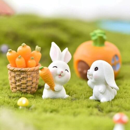 1 PC Cute Rabbit Radish Model Miniature Hare Animal Figurine Resin Craft DIY Mini Bunny Garden Ornament