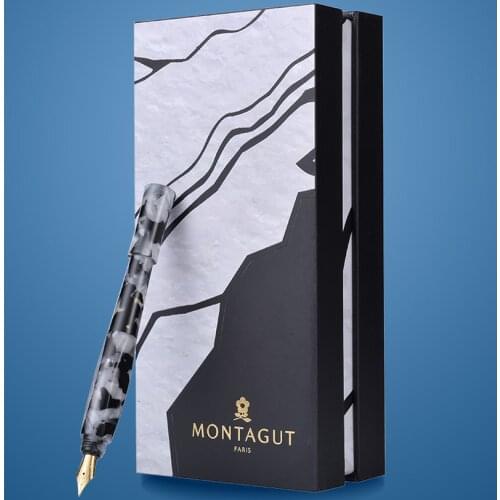 Montagut Exquisite Colorful Celluloid Grey Fountain Pen Stick Shape Pocket Mini Iridium Fine Nib 0.5mm Popular Writing Gift Pen