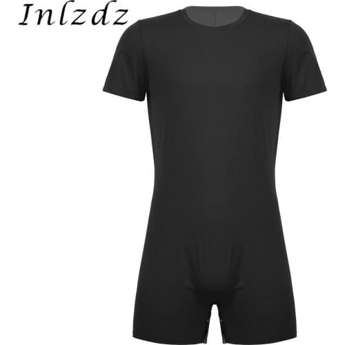Mens Fashion Short Bodysuit Zipper One-pieces Rompers Round Neck Casual Invisible Jumpsuit for Summer Sports Exercise Running