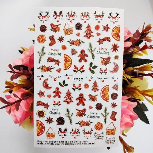 2021 New Merry Christmas Nail Sticker Cute Cat Birds Fruit Gift 3D Nail Art Decorations Sliders Design Manicure Accessories Tips