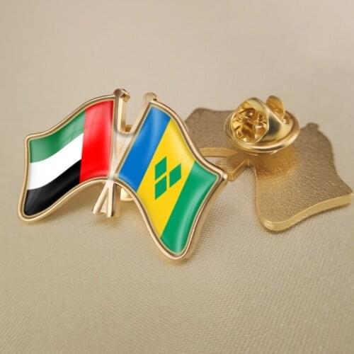 United Arab Emirates and Saint Vincent and the Grenadines Crossed Double Friendship Flags Lapel Pins Brooch Badges